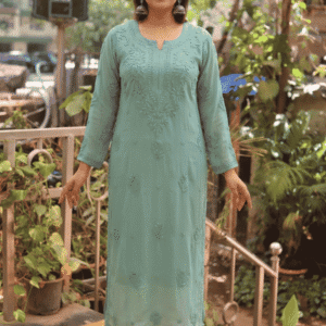 Green Chickankari Dress