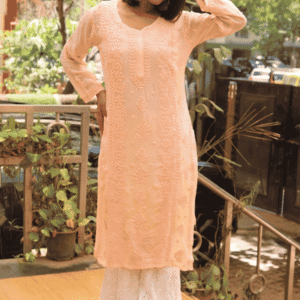 Chikankari Dress - Orange